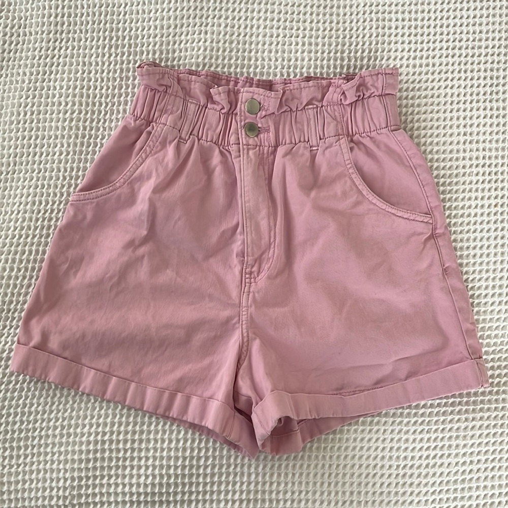H&M Pink High-Waisted Paper Bag Shorts
